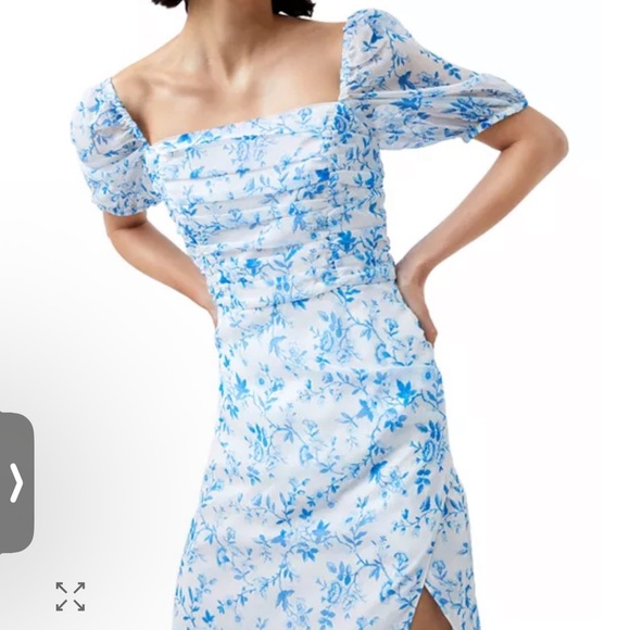 French Connection Catrina Blue and White Slit Midi Dress - Picture 5 of 14